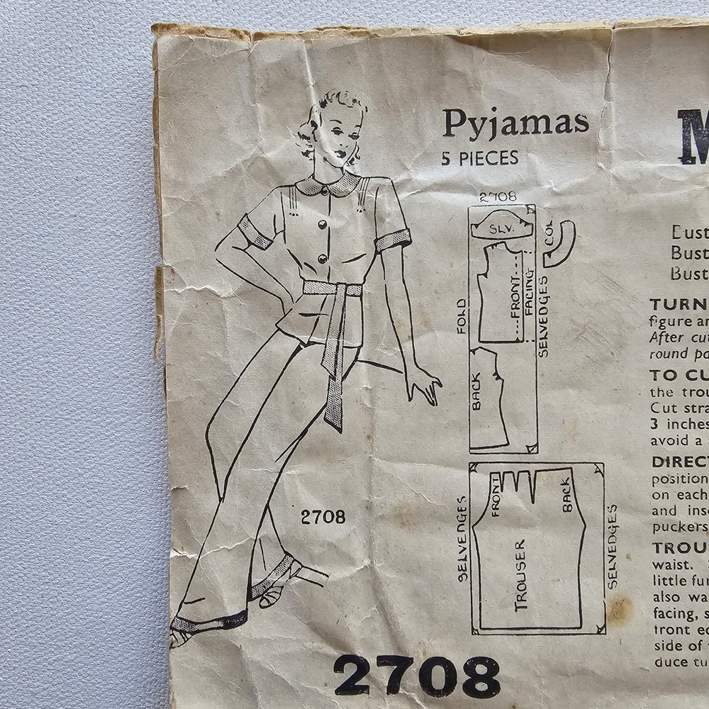 1930s Vintage 36" Bust Maudella Sewing Pattern 2708 Pajama Set PJ's Loungewear